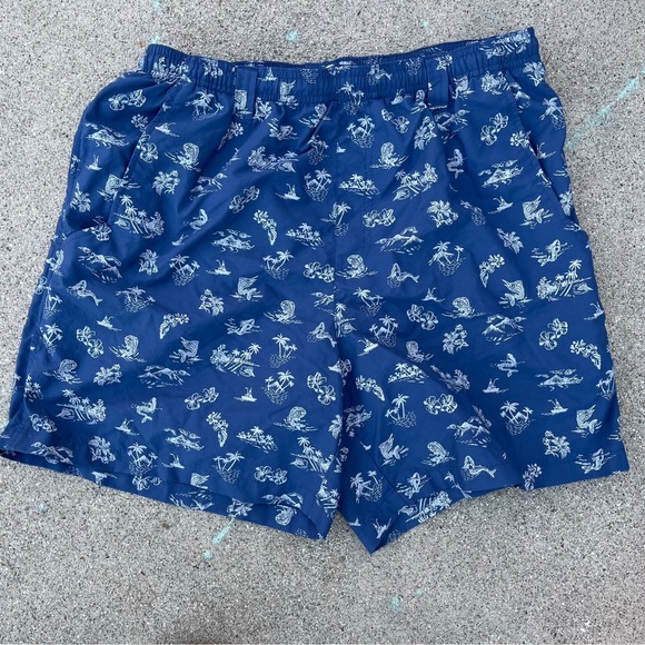 Columbia PFG Shorts Mens M 30x6 blue novelty swim trunks unlined fishing - Picture 2 of 7